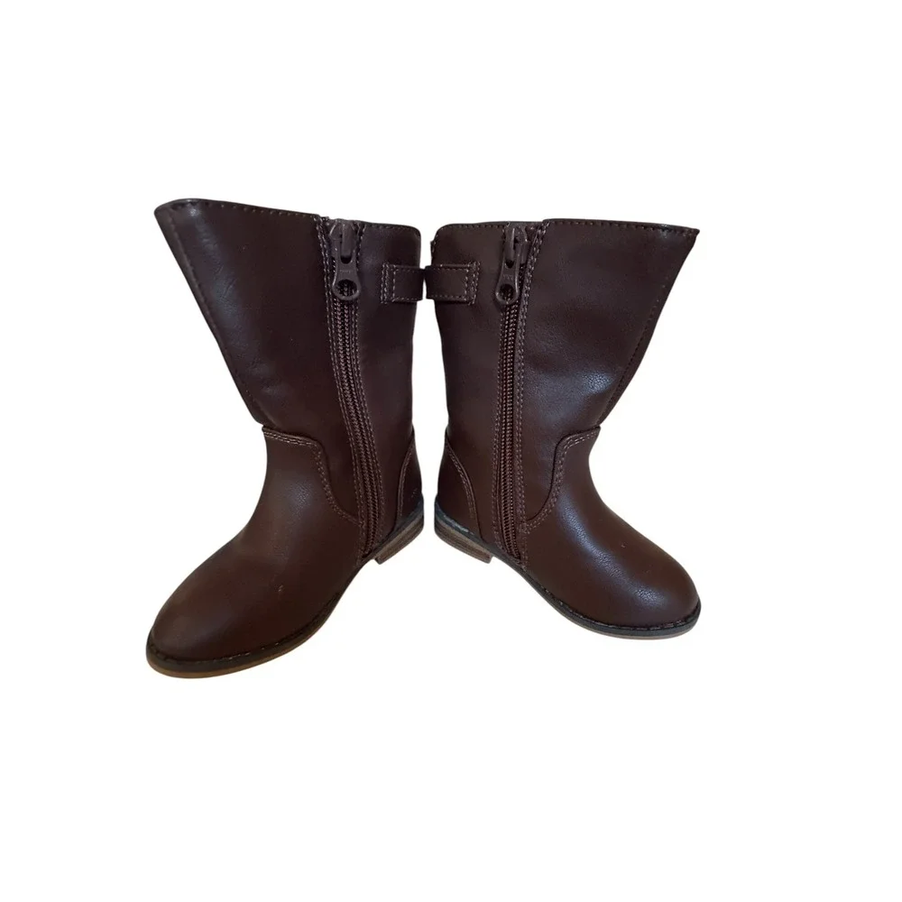 Cat & Jack Toddler Girl Brown Faux Leather Riding Boots Floral Lining Size 5